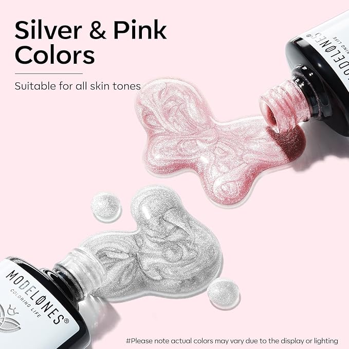modelones Cat Eye Gel Nail Polish, 2 PCS 15ML Pink Sliver Holographic 9D Cat Eye Glitter Multichrome Silver Pink Shades Polish with Magnet Soak Off Led Nail Art Gel DIY Salon Gift