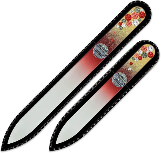 Nail File - Mont Bleu Set of 2 Glass Nail Files Hand Decorated with Crystals - Handmade Birthday Gifts for Women - Czech Tempered Glass - Glass Fingernail Files - for Natural Nails