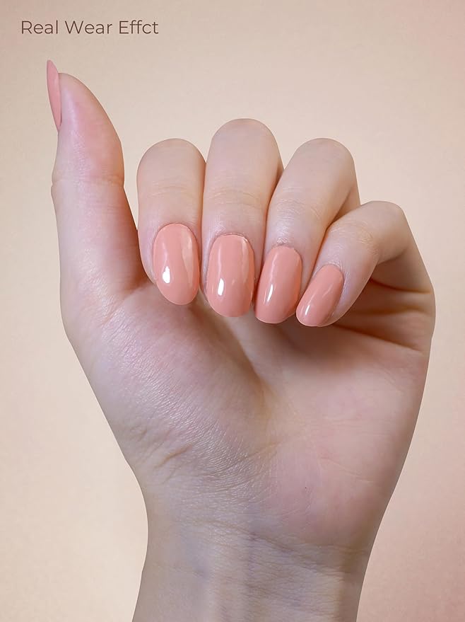 Pre Cured Gel Nail Strips - 44PCS Salon Quality Gel Nail Stickers - Long Lasting Polish Wraps for Women no UV Light Needed Easy Apply& Remove (Coral Orange)