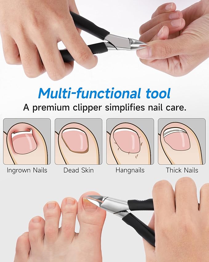 Nail Clippers,Toenail Clipper for Ingrown or Thick Toe Nails,Fingernail Clipper for Men Women Seniors with Stainless Steel Straight Blade Soft Handle Nail Cutter Black
