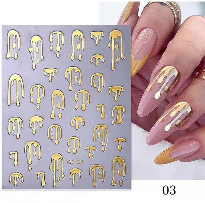 8Sheets Halloween Nail Art Stickers - Gold Water Drop Fluorescence Design, Glossy 3D Self-Adhesive Supplies for Women's Manicure and French Nails
