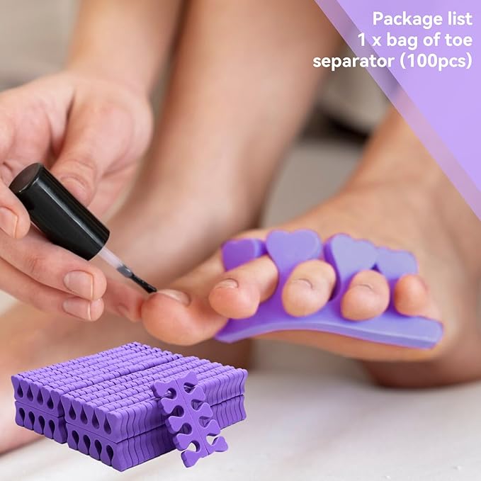 100PCS Sponge Toe Separator, Soft Toe Spreader Nail Art Finger Separator Divider Spacer Manicure Pedicure Tool for Nail Polish Salon Supplies (Purple)