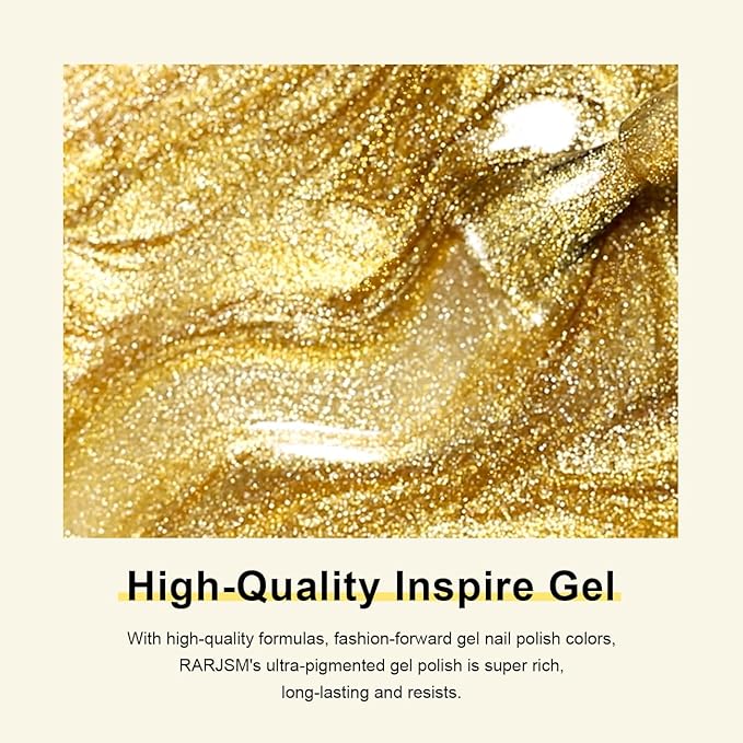 RARJSM Cat Eye Gel Nail Polish with Magnet Stick Diamond Brown Gold Velvet Cateye Glitter Gel Polish 15ml Single Bottle Sparkle Shimmer UV LED Curing Requires Soak Off Home Salon Christmas Manicure