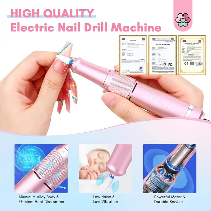 SAVILAND Advance Nail Drill Professional: 40000 RPM Upgrad E File 2025 Digital Pro Electric Cordless Fast Remover Anti-Shaking | Manicurist Nail Salon Superior Compactible for Acrylic Nails