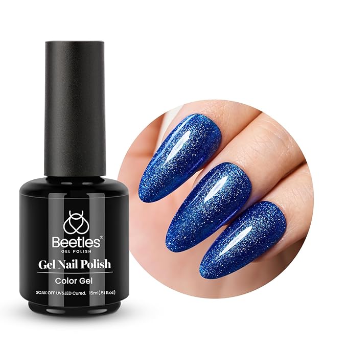 Beetles Glitter Gel Nail Polish, Blue Gel Polish Dark Purple Blue Color Gel Polish Soak Off Gel Nail Art Salon Nail Art DIY Home Nails Gifts for Women Women Manicure, 1 Pcs 15ml