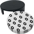 6 Pcs Black White Flower Hex Tile Print Floor Leather Coasters - Image 3