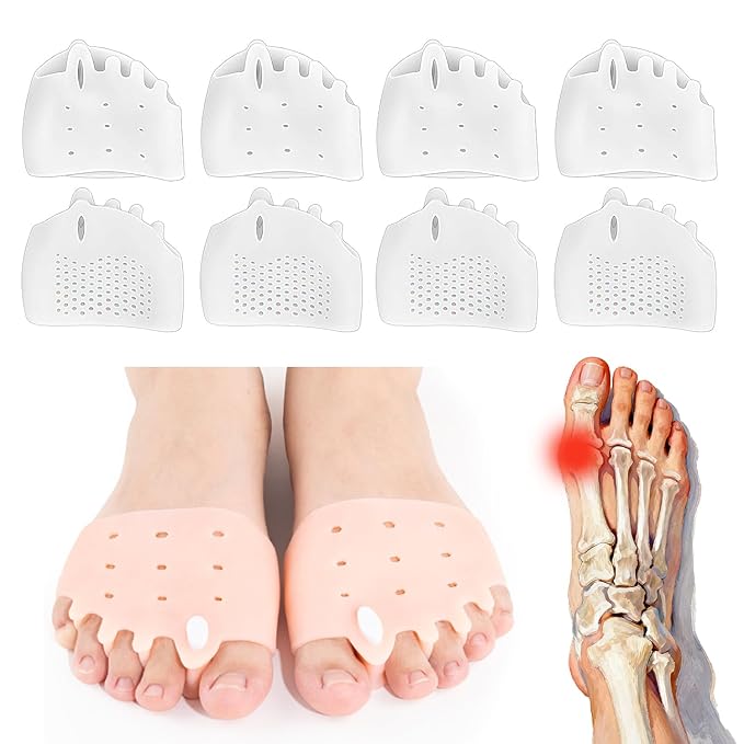 4 Pairs Silicone Toe Separators, 2026 New Bunion Corrector for Women, Ball of Foot Cushions, Toe Separators Breathable and Soft, Corrector, for Foot Alignment & Pain Relief, 4PCS*White