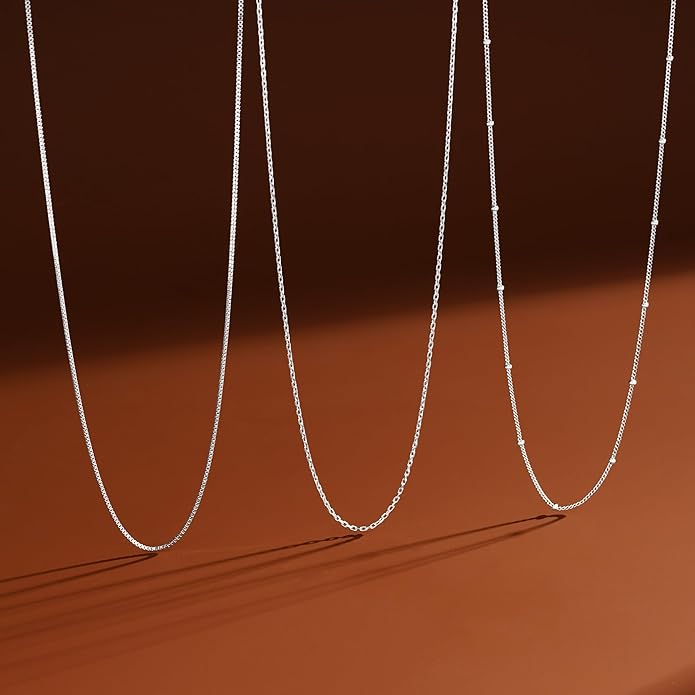 IIEFWELL S925 Sterling Silver Chain Necklace for Women - 1.2/0.8mm Satellite Bead Cable Box Chains Necklace Set, Hypoallergenic Sturdy Women's Chain Necklaces, 16/18/20/22 Inches Jewelry Gifts
