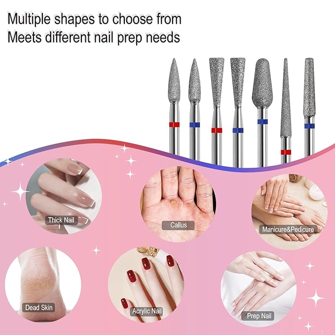 Cuticle Nail Drill Bit, 3/32'' Professional Safety Diamond Under Nail Cleaner for Cuticle Dead Skin Nail Prepare, Beginners Bits, Experienced Tech,Cone Shape (Medium)