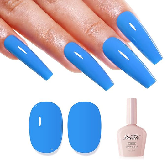 Imtiti Blue Gel Nail Polish, Royal Blue Nail Gel Polish High Gloss Soak Off UV LED Spring Summer Nail Art Manicure Salon DIY Design 10ML