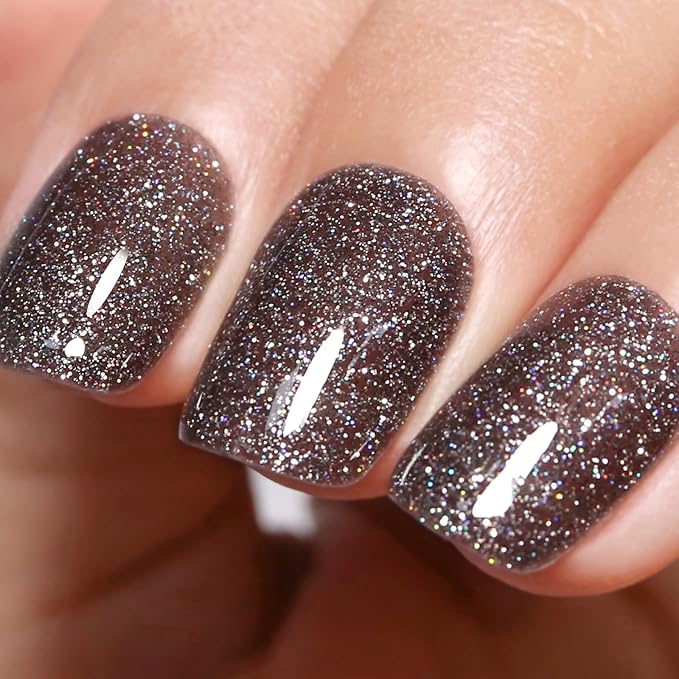 Imtiti Gel Nail Polish Sheer Glitter Black 3 in 1 One Step Color Soak Off UV LED Spring Summer Art Starter Manicure Salon DIY at Home, 0.5 Fl Oz