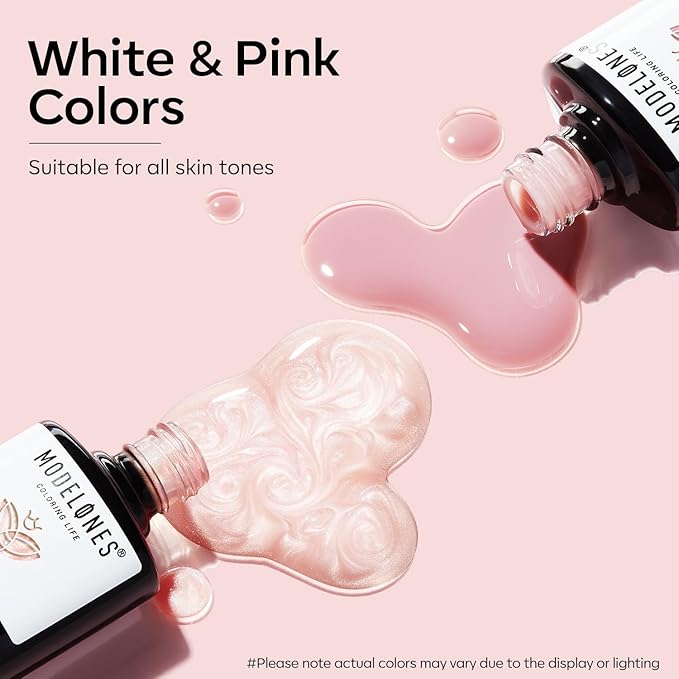 modelones Gel Nail Polish Set 2 Pcs 15 ML Nude Pink Translucent Sheer Glitter Shimmer French Base Kit Gel Polish Soak Off LED For Nail Art DIY Manicure Art Home For Women Girls