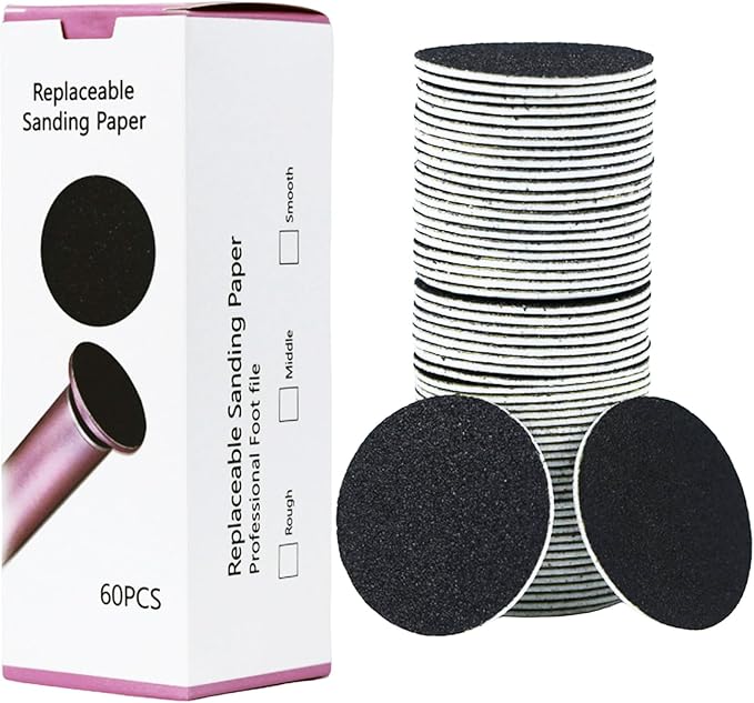 60 Pcs Foot File Sandpaper Discs Replaceable Foot Sanders Refill Callus Disks for Electric Callus Remover Dead Skin Removal (30pcs Coarse 80 Grit + 30pcs Fine 180 Grit)