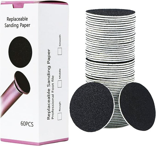 60 Pcs Foot File Sandpaper Discs Replaceable Foot Sanders Refill Callus Disks for Electric Callus Remover Dead Skin Removal (30pcs Coarse 80 Grit + 30pcs Fine 180 Grit)