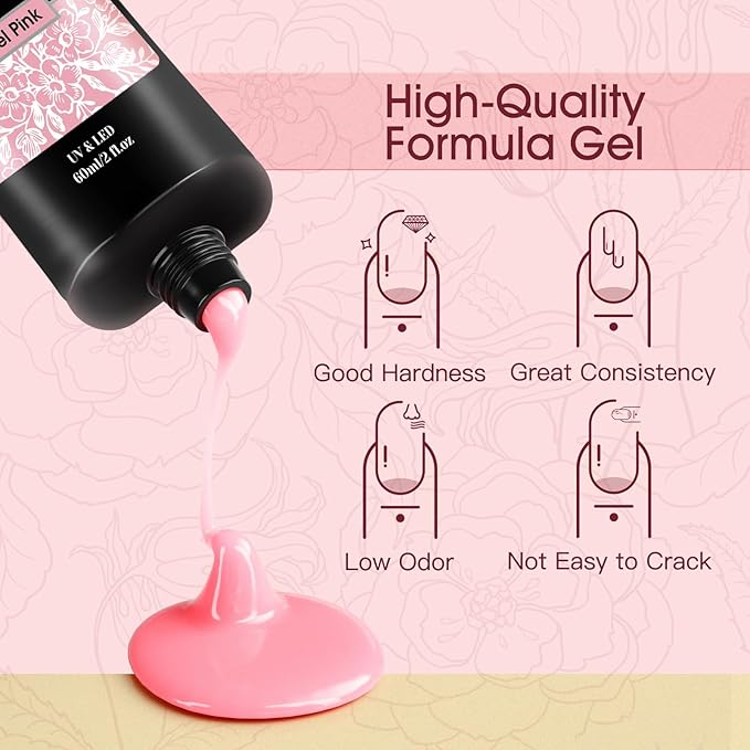 ROSALIND 2 oz Pink Poly Nail Gel, Peach Pink Poly Extension Gel for Nails Nature Color Builder Nail Strengthen Gel Poly Nail Art Design for Women