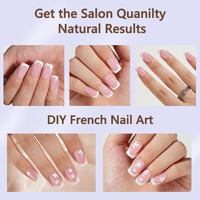 Misssix French Tip Press On Nails, 160Pcs French Gel Nail Tips Short Square, Pink White Soft Gel Fake Nails, X-BASIC Tips Starter Kit for Nail Art DIY 16 Sizes