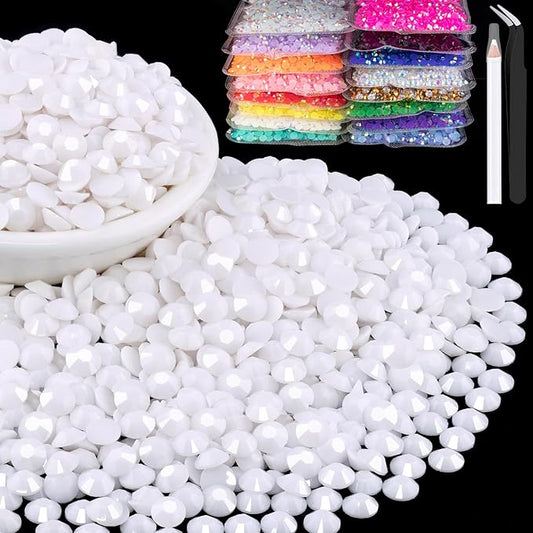 2000pcs 6mm Resin Rhinestones Bulk, White Flatback Round Jelly Rhinestones Bedazzling Non Hotfix Crystal Gems Large Quantity Wholesale for DIY Crafts Clothes Bottles Tumblers Face Makeup Manicure