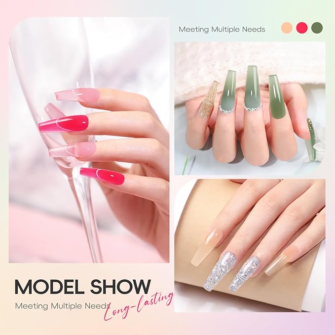 PEACECOLOR Poly Nail Gel Kit, 25 Colors Nail Extension Gel Starter Kit with Slip Solution and U V Light DIY Tools for Beginners with Everything