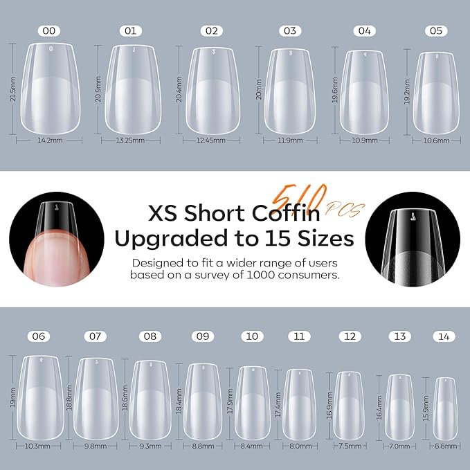 modelones Gel Nail Kit Short Coffin, Upgrade 510Pcs Fake Nails 15Sizes, 9-in-One Glue Prep Dehydrator & Mini U V Light Clipper, Pre-shaped Half Matte Press on Short Coffin Tips for DIY Salon