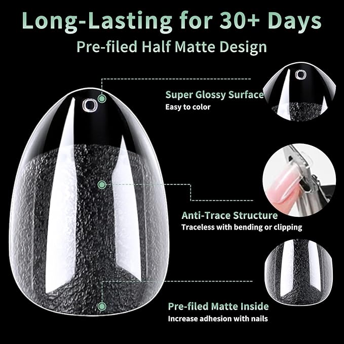 Short Round Oval Nail Tips, 216pcs Acrylic Soft Fake Nails Gel Nail Tips, Full Cover Pre-Shaped Matte Clear Press on Nails for Extension, Diy at Home Manicure 12 Sizes