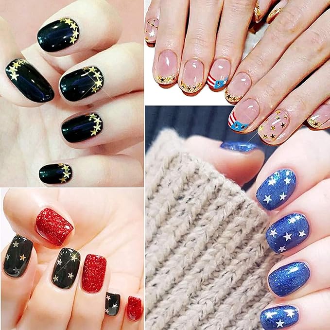 12 Colors Stars Nail Art Stickers Star Nail Glitter Sequins 3D Nail Art Decor Holographic Stars Shape Flakes Nail Design for Women Manicure Tips DIY Nail Charms Decorations Acrylic Nails Supply Kit