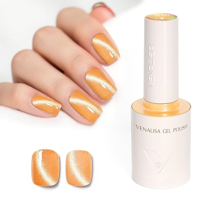 VENALISA Cat Eye Gel Nail Polish 1 Pcs 10ML Shimmer Orange Glitter Magnetic Gel Polish Soak Off Salon Manicure DIY at Home Nail Art For Girls Women
