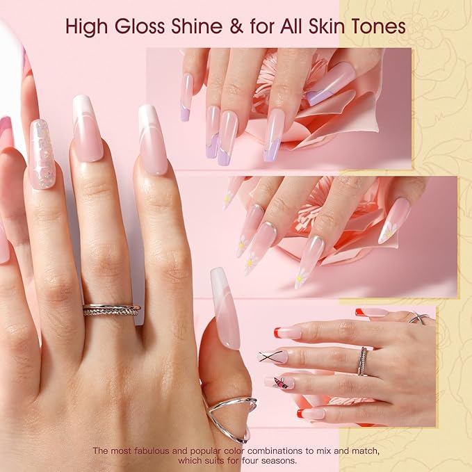 ROSALIND 2 oz Pink Poly Nail Gel, Peach Pink Poly Extension Gel for Nails Nature Color Builder Nail Strengthen Gel Poly Nail Art Design for Women