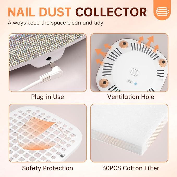 Nail Dust Collector, Powerful 4000RPM Vacuum Fan Vent Dust Collector Extractor Dust Suction Machine for Acrylic Nails Polishing, Nail Salon& Home