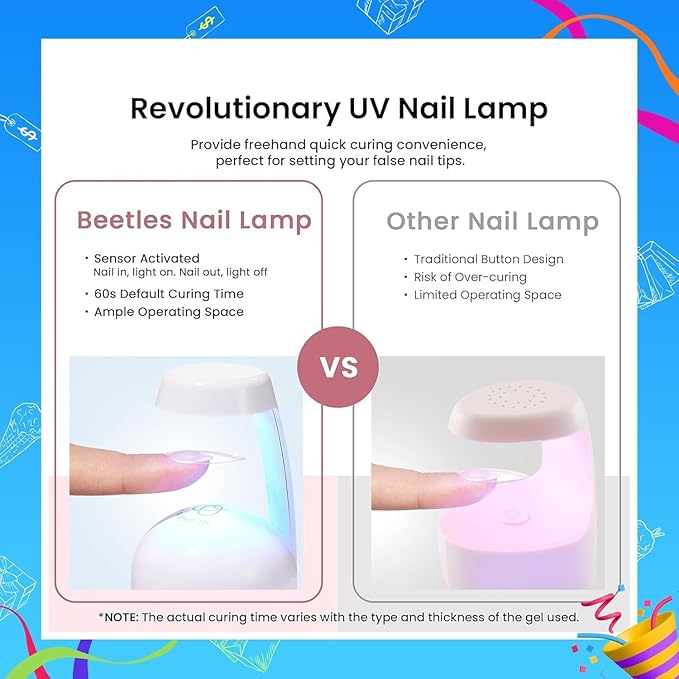 Beetles Gel Nail Kit Short Almond with Nail Dehydrator and Primer, 576Pcs Half Matte Etch-X Gel Nail Tips Solid Nail Glue Mini Nail Lamp Acrylic Nail Tips Easy DIY Nail Extension Set Gift for Women
