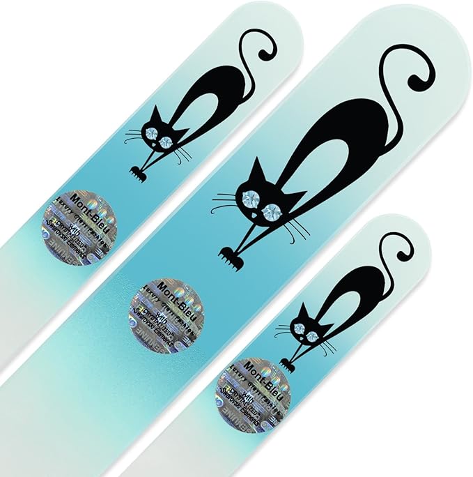 Mont Bleu Set of 3 Cats Crystal Nail Files Hand Decorated with Crystals - Handmade - Czech Tempered Glass