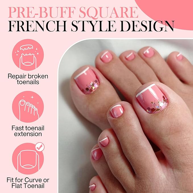Square Toe Nail Press Ons French Style Toe Tips 240pcs Clear False Fake Toenails for Faster Toe Nail Extension Kit Home DIY Art Salon 15 Sizes Acrylic Nails, Luckyfairy
