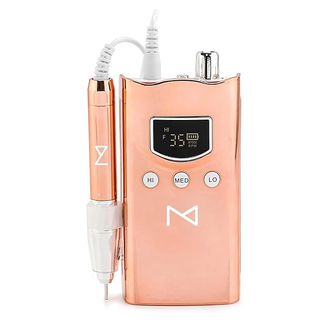 M GEM Brushless Nail Drill 35K RPM | Professional Cordless Efile Machine | Rechargeable Electric Nail File with Bits | Portable Quiet Low Vibration Tool for Acrylic, Gel, Natural Nails (Metallic RG)