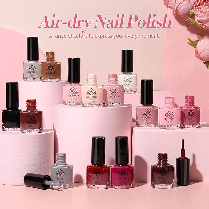 Born Pretty Fall Nail Polish Set, 15 Colors Brown Black White Gray Red Pink Nude Nail Polish Quick Dry Fall Winter Colors Fingernail Polish Kit for DIY Nail Art Salon Home Gift for Women