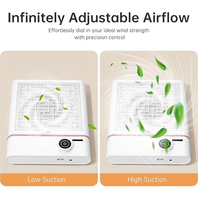 Nail Dust Collector, Bling Diamond Cordless Rechargeable 5000RPM Vacuum Nail Tech Fan Extractor, 12000mAh Professional Nail Duster Suction, Low Noise, Salon&Home
