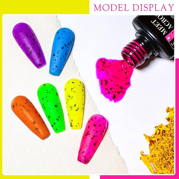 MEET ACROSS Glow in the Dark Eggshell Gel Nail Polish Set, 6 Colors Luminous Neon Gel Nail Polish Fluorescent Bright Colors Hot Pink Yellow Purple Nail Polish Soak off Nail Art Manicure Salon