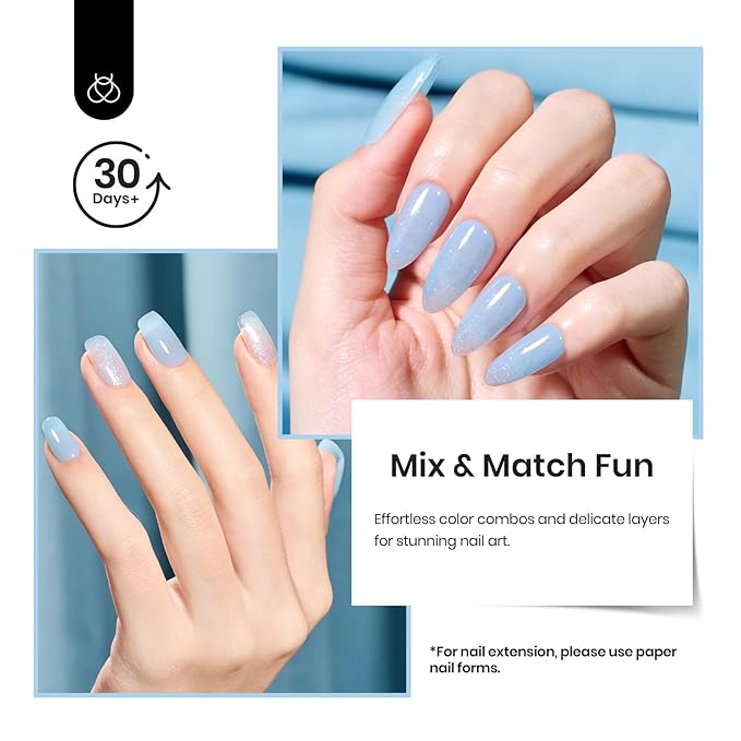 Beetles Builder Gel for Nails HEMA-Free, 2Pcs Blue Glitter Builder Nail Gel for Nail Apex Building Thickening Strengthener & Extension for Beginner Women 0.25 fl.oz