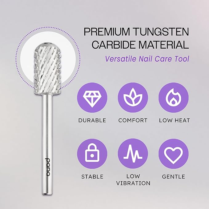 PANA 3/32" Large Smooth Round Top Safety Carbide Nail Drill Bit for Gel Polish & Acrylic Removal Nail Salon Manicure Pedicure Electric File Tools (Large Barrel - Silver, 2X Coarse)