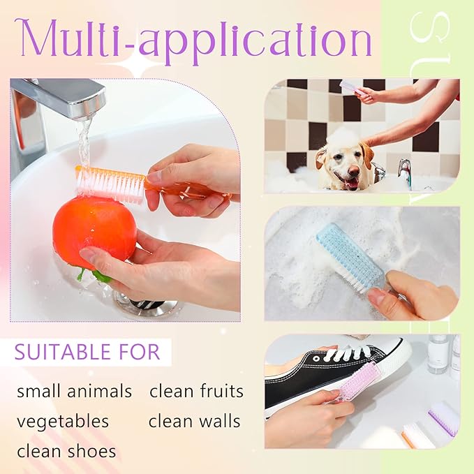 Patelai 30 Pcs Nail Scrubber Brushes Bulk Handle Grip Manicure Brushes for Cleaning Fingernails Pedicure Cleaning Brush for Toes and Fingernail Cleaning(Clear Colors)