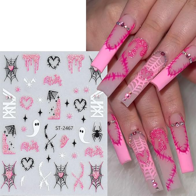 Halloween Nail Stickers Ghost Nail Art Stickers 3D Self-Adhesive Cute Spooky Spider and Spider Web Nail Decals Holiday Party Design Manicure Supplies for Women DIY Nails Decoration 6 Sheets