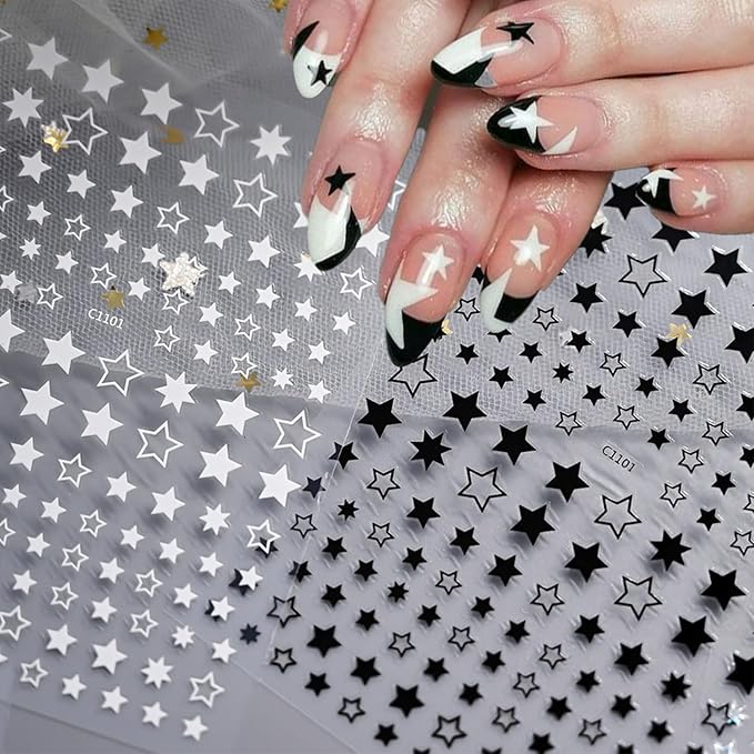 12 Sheets Star Nail Stickers Blue Red White Nail Decals Independence Day with Design Nail Decals for Nail Art 3D Self-Adhesive Nail Decoration for Women 4th of July Acrylic Nails Supplies