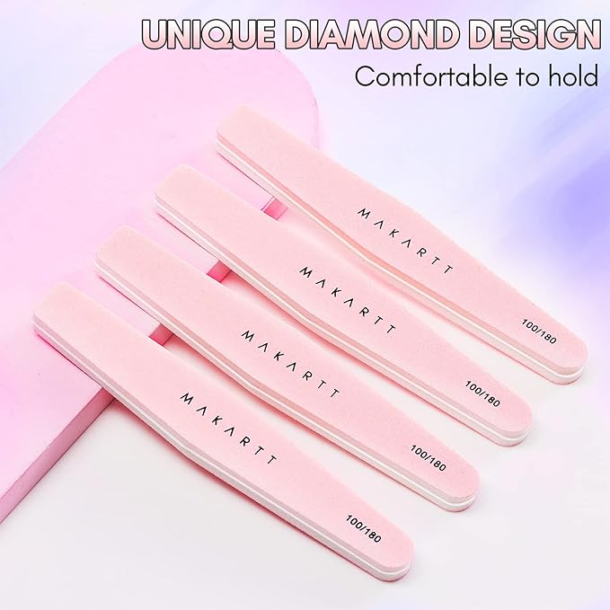 Makartt Nail Buffer Block, 100/180 Grit Sponge Nail Files, 10pcs Double Sides Pink Nails Sanding Filer for Acrylic Gel, Professional Manicure Art Buffering Kit for DIY Salon Use
