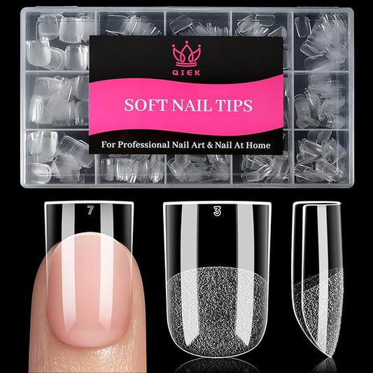 Extra Short Sharp Square Fake Nail Tips - 15 Sizes 240 PCS Clear French Half Matte Press On False Nail Tips Full Cover Gel Nail Tips Extensions Thick Long Lasting DIY Beginners & Salon Manicure