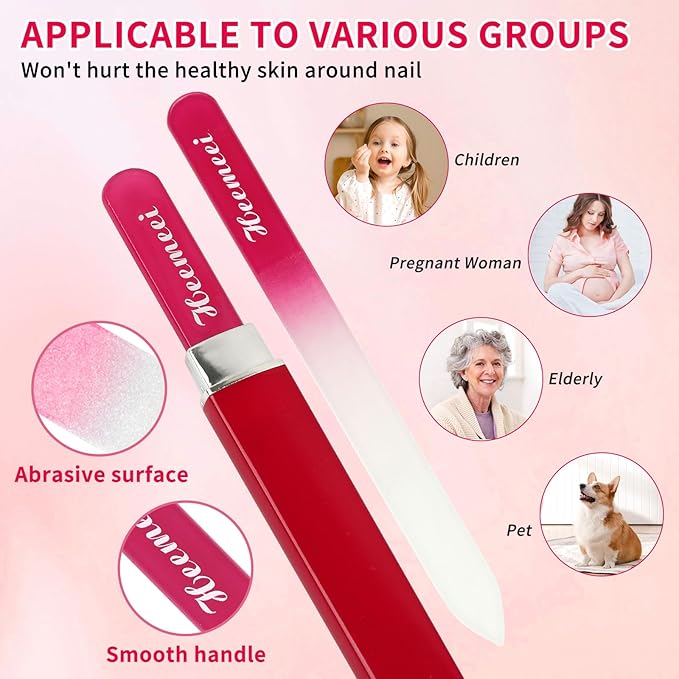 Crystal Nail Files, Double Sided 180/320 Grit, Case Included - Perfect for Natural Nails, Pedicure Use - Red