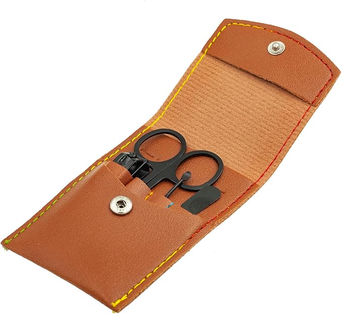 Nail Clipper Set, 4PCS Manicure Set Fingernail Clippers Kit Black Stainless Steel Pedicure and Manicure Kit with Brown PU Leather Case