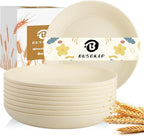 Deep Dinner Plates Set of 8, Wheat Straw Plate 9 Inch, Lightweight and by BUSOKIP