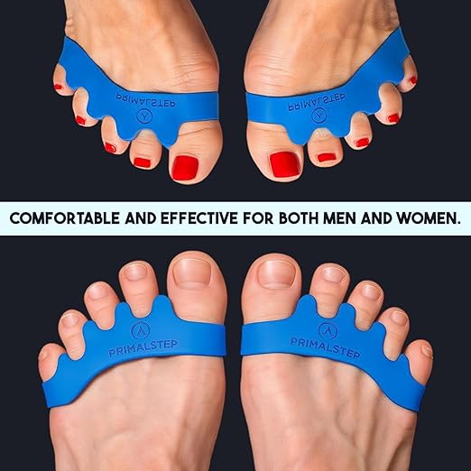 PrimalStep 2.0 FIRM EDITION Toe Separators - Extra Firm, Stretchy & Flexible - Thicker & More Durable - Dr. Recommended - Loved by Those with Bunions or Plantar Fasciitis - Toe Spacers for Athletic Mobility (Blue, S/M)