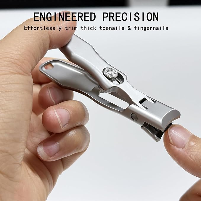 German Stainless Steel Nail & Toenail Clippers for Thick Nails - Heavy Duty Wide Jaw,Safety Lock,Anti-Splash Design for Seniors,Travel (Silver)