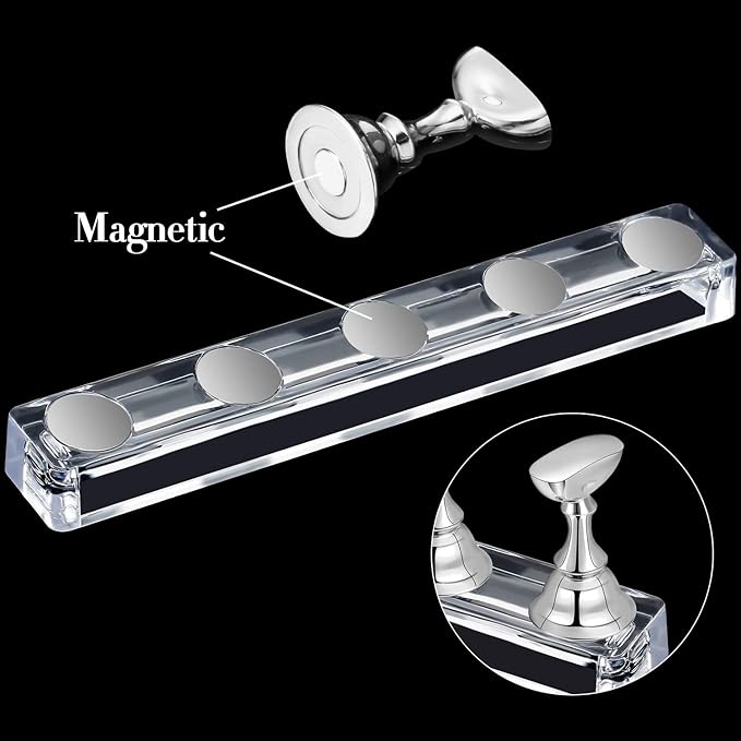 Blulu 6 Sets Magnetic Nail Tip Display Holder Acrylic Display Stand Nail Tip Practice Art Training Stand for DIY Manicure Fingernail Salon(Silver)