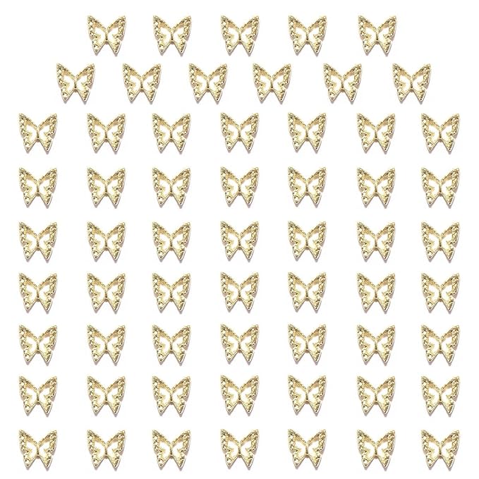 60pcs Golden Butterfly Nail Charms Bulk 3D Butterflies Charms for Acrylic Nails, Nail Alloy Studs Charms Nail Art Jewels Decor Supplies Accessories Supply for Nails Face Makeup Body DIY Crafts