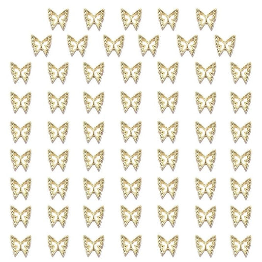 60pcs Golden Butterfly Nail Charms Bulk 3D Butterflies Charms for Acrylic Nails, Nail Alloy Studs Charms Nail Art Jewels Decor Supplies Accessories Supply for Nails Face Makeup Body DIY Crafts